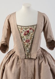Red and blue silk thread embroidered stomacher, 1740s